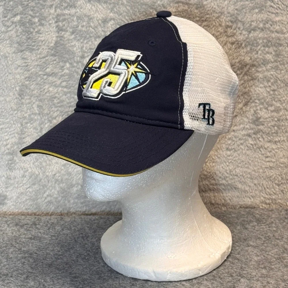 Tampa Bay Rays 25th Anniversary Trucker Hat Navy Blue White Snapback Melonwear